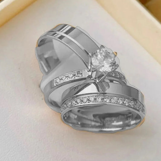 Combo Aliancas De Namoro Compromisso Mega Anel Solitario Cravejado 2 Anos De Garantia