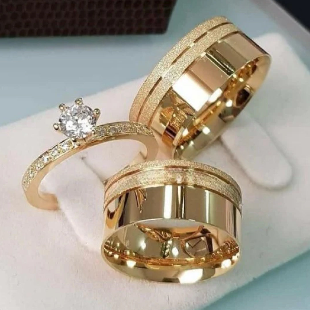 Combo Alianca Tungstenio 8Mm Luxo Sem Pedra Solitario Cravejado 2 Ano Garantia