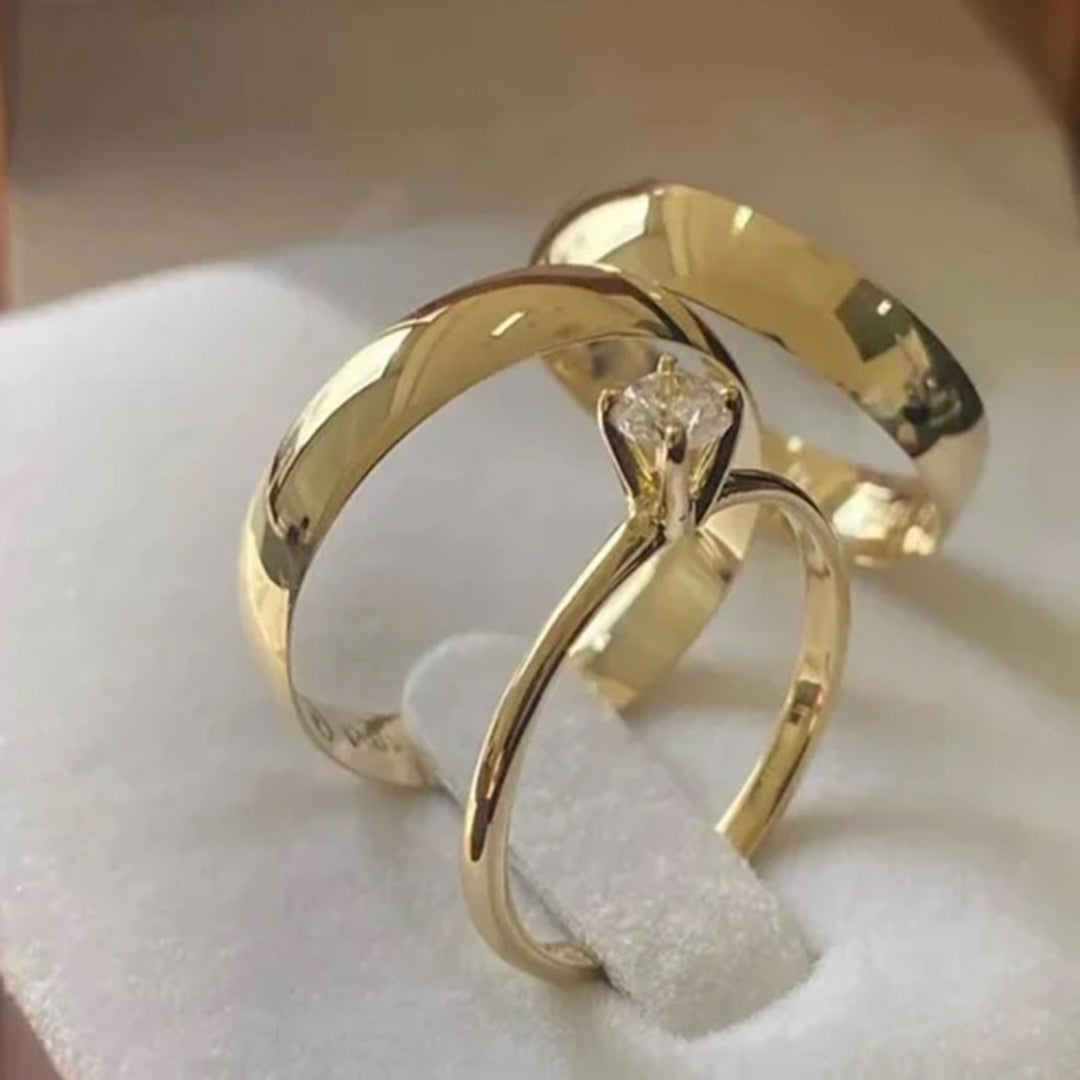 Combo Alianca Lisa Tradicional 4 Mm Com Brilhante Anel Solitario Liso 2 Anos De Garantia