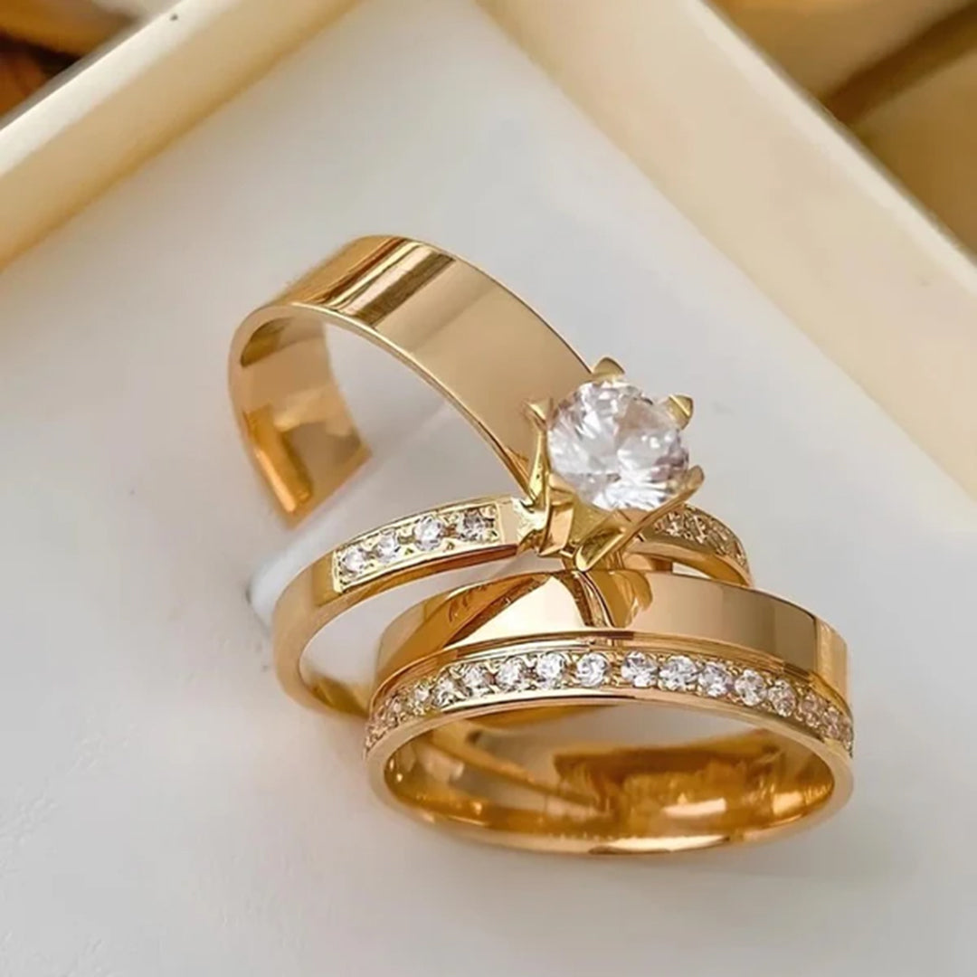 Combo Alianca Mega Revestidas A Ouro 18K 6Mm Solitario Cravejado