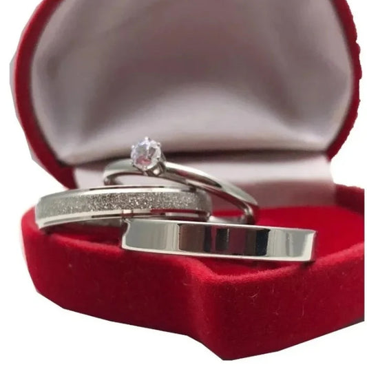 Combo Aliancas De Namoro Compromisso Uisqui 4Mm Anel Solitario Liso 2 Anos De Garantia