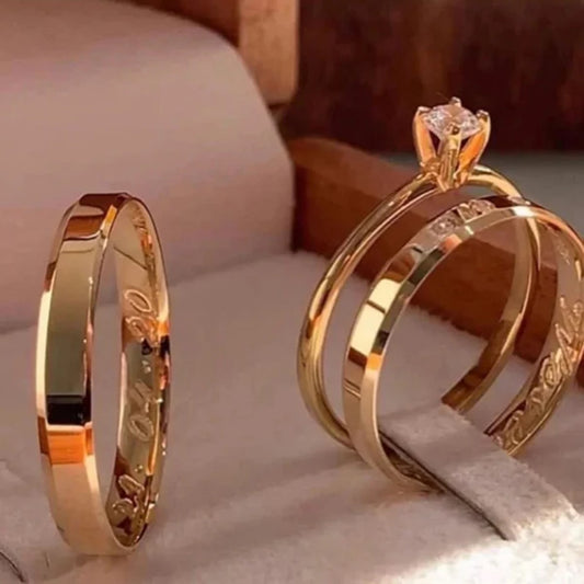 Combo Alianca Chanfrada 4Mm Anel Solitario Liso 2 Anos De Garantia