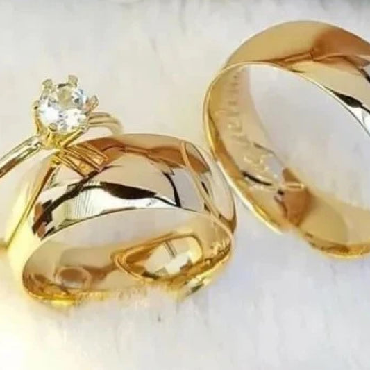 Combo Alianca Tradicional 6Mm Solitario Liso Revestidas A Ouro 18K 1