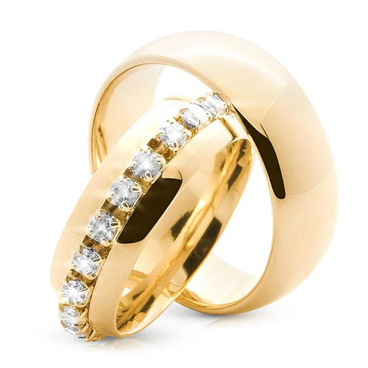 Alianca Lisa Envolta De Pedra Banhada Ouro 24K Anatomica Par 2 Anos De Garantia