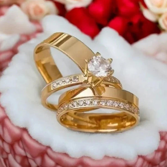 Combo Alianca Banhada A Ouro 6Mm Mega Solitario 2 Anos De Garantia