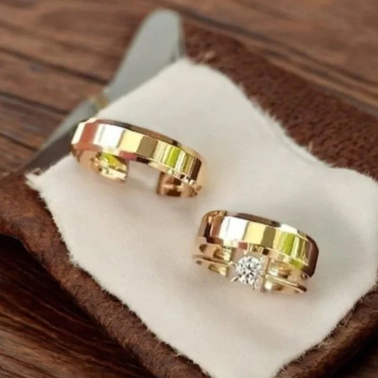 Combo Alianca Casamento Ouro 10K 6Mm 10 Gramas Par M3 Solitario Liso