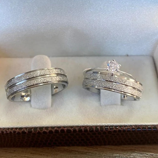 Combo Alianca De Compromisso Diamantada D6 8Mm Solitario Liso 2 Anos De Garantia