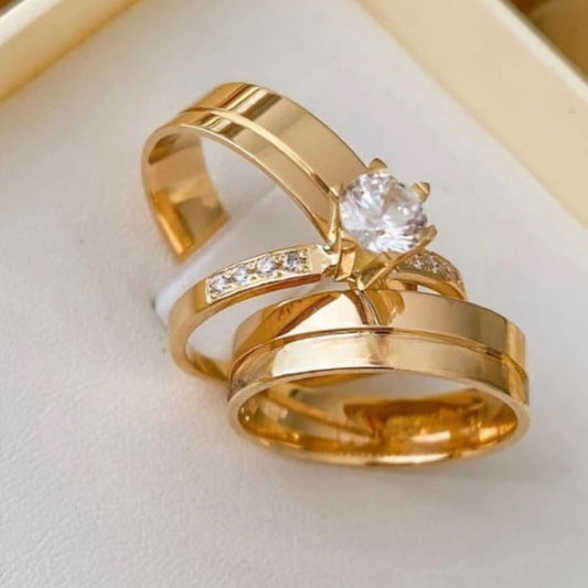 Combo Alianca Moeda Antiga 6Mm Forro Canelada Sem Pedra Solitario Cravejado 1 Ano Garantia