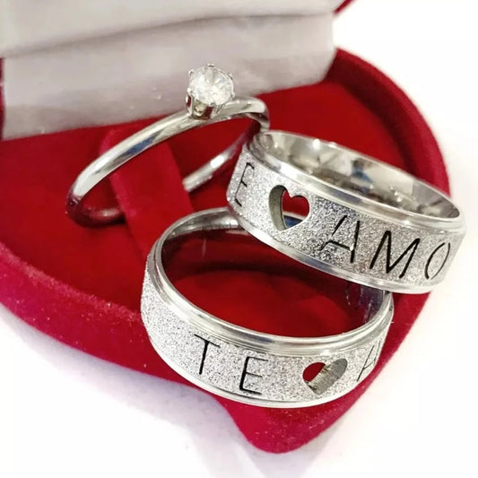 Combo Aliancas De Namoro Compromisso Te Amo 6Mm Anel Solitario Liso 2 Anos De Garantia