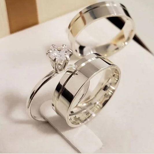 Combo Aliancas Prata Modelo Canelado 6Mm Solitario Liso 2 Anos De Garantia