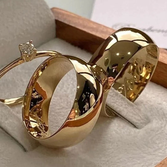 Combo Alianca Tradicional 8Mm Banhada Ouro 24K Anatomica Solitario Liso 2 Anos De Garantia