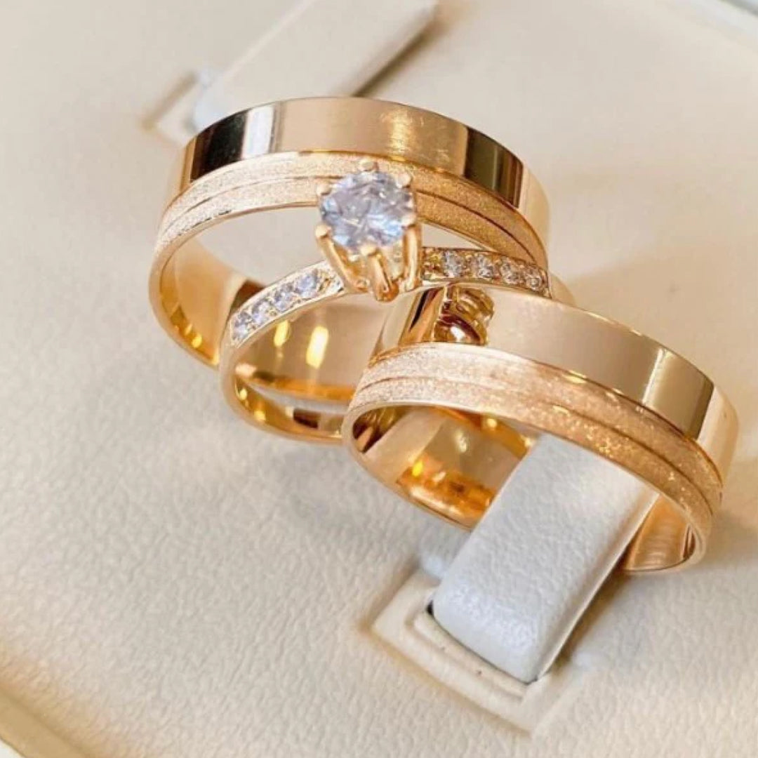 Combo Alianca Moeda Antiga 8Mm Forro Luxo Sem Pedra Solitario Cravejado 1 Ano Garantia 2