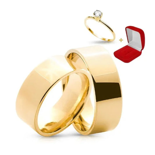 Combo Alianca Casamento Ouro 10K 8Mm 15 Gramas Par M47 Solitario liso