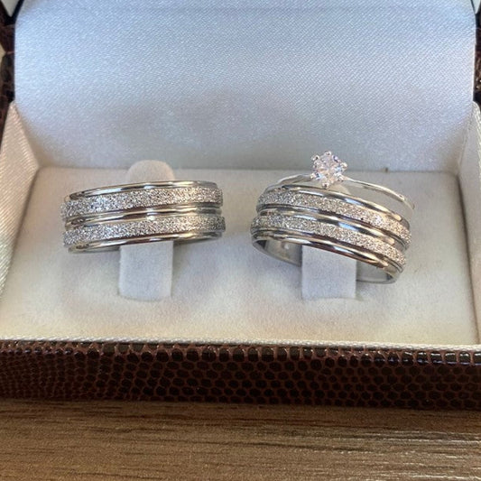 Combo Alianca De Compromisso Diamantada 6Mm Solitario Liso 2 Anos De Garantia