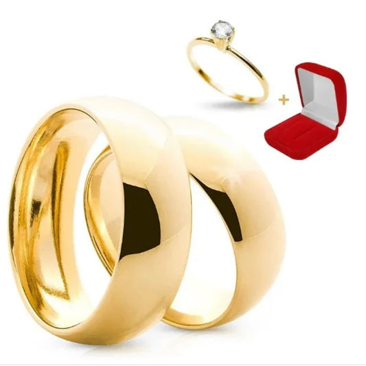 Combo Alianca Casamento Ouro 10K 8Mm 15 Gramas Par M46 Solitario liso