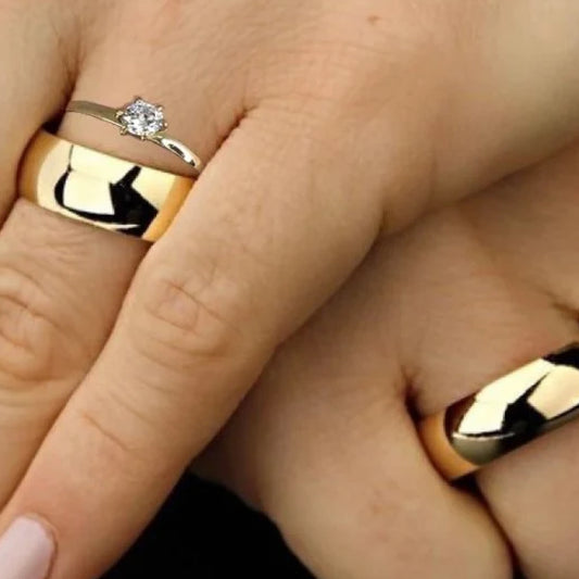 Combo Alianca Tradicional 6Mm Solitario Liso Revestidas A Ouro 18K