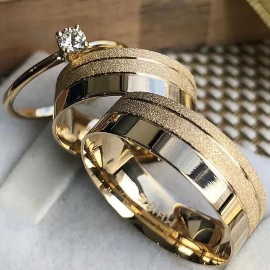 Combo Par De Aliancas Luxo S N Anel Solitario 2 Anos De Garantia