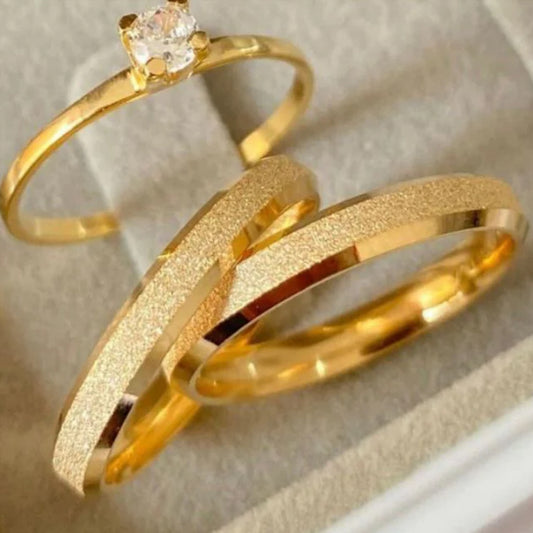 Combo Aliancas Chanfrada 2Mm Anel Solitario Liso Revestidas A Ouro 18K