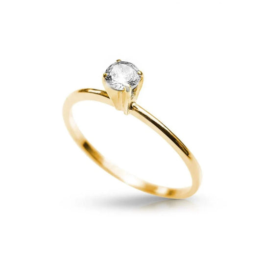 Anel Solitario Liso Com Pedra Banhado Ouro 24K 2 Anos De Garantia
