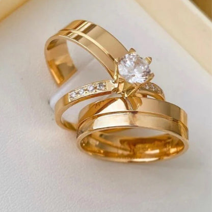 Combo Alianca Tungstenio 6Mm Canelada Sem Pedra Solitario Cravejado 2 Ano Garantia