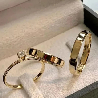 Combo Alianca Casamento Ouro 10K 4Mm 6 Gramas O Par M1 Solitario Liso