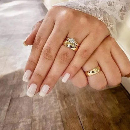 Combo Alianca Casamento Ouro 10K 6Mm 10 Gramas Par M4 Solitario Liso