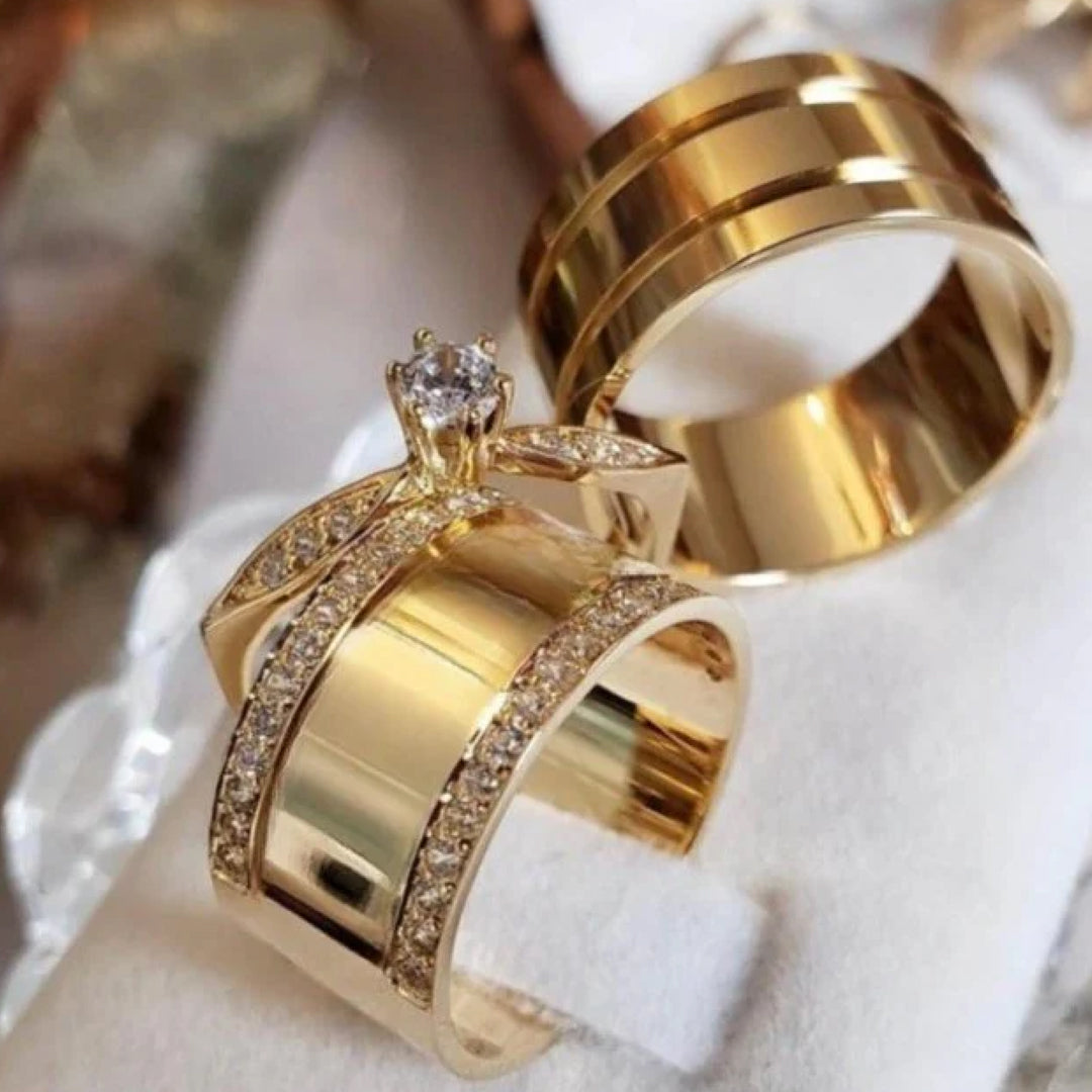 Combo Alianca De Moeda Antiga 8Mm Forro Com 2 Aparadores Solitario Cravejado