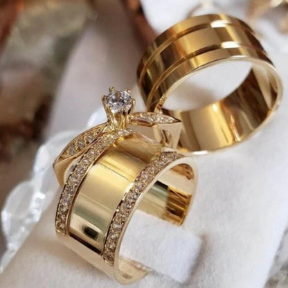 Combo Alianca De Moeda Antiga 8Mm Forro Com 2 Aparadores Solitario Cravejado