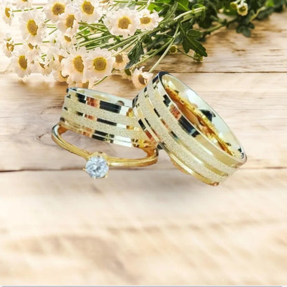 Combo Alianca Moeda Antiga 8Mm Forro D6 Solitario 5 Anos De Garantia