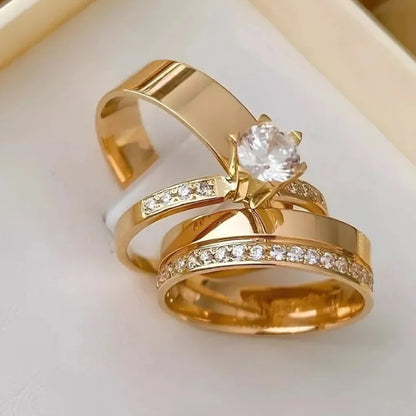 Combo Alianca Banhada Ouro 24K Anatomica 10 Anos De Garantia Rosalia Solitario Cravejado