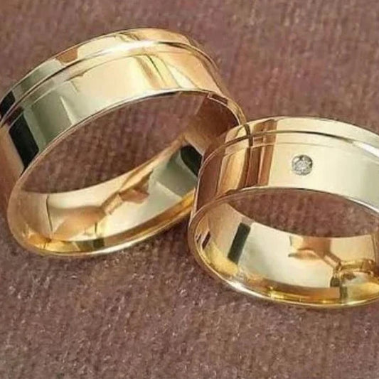 Alianca Banhada Ouro 24K Anatomica Par 10 Anos De Garantia Islandia + solitário cravejado