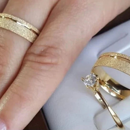 Combo Alianca Banhada Ouro 24K Anatomica 6Mm 10 Anos De Garantia Osma Solitario Liso