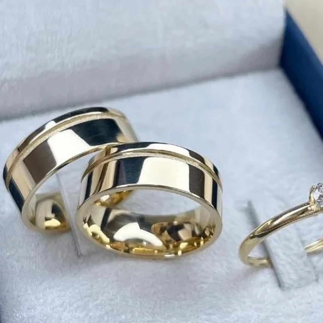 Combo Alianca A5500 Anel Solitario Liso 2 Anos De Garantia