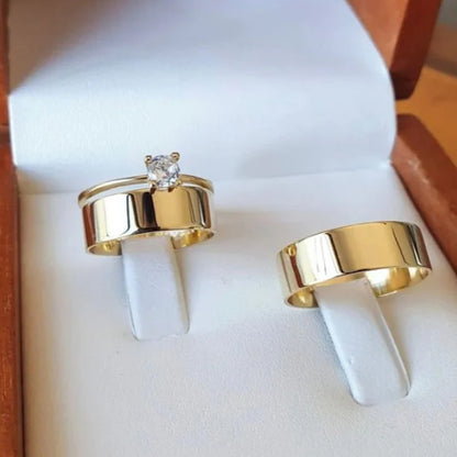Combo Aliancas Reta 10 Gramas 6Mm Com Revestimento Duplo Ouro18K Solitario Liso Garantia Eterna