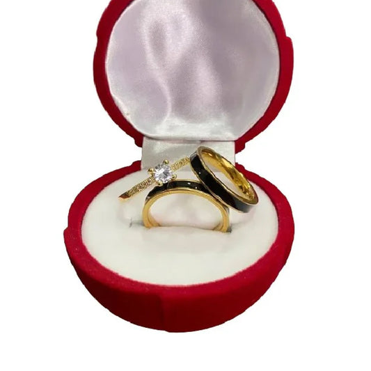 Combo Alianca Tungstenio E Friso Preto Solitario Cravejado Banhada A Ouro 4Mm 2 Anos De Garantia