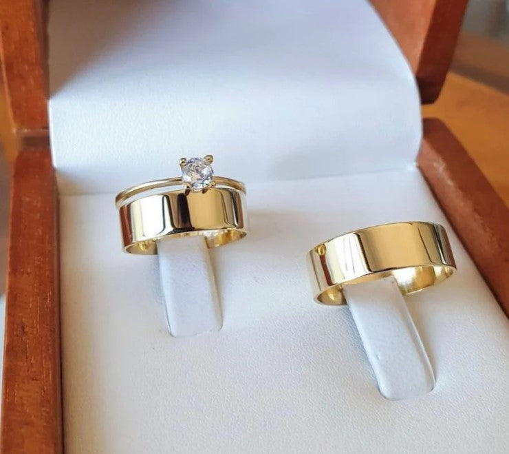 Combo Aliancas Reta 10 Gramas 6Mm Com Revestimento Duplo Ouro18K Solitario Liso Garantia Eterna