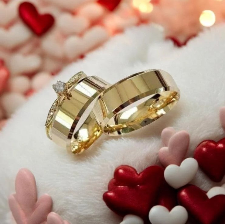Combo Aliança Casamento Ouro 10k 6mm 10 Gramas Par M2 + Solitário Cravejado
