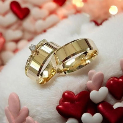 Combo Aliança Casamento Ouro 10k 6mm 10 Gramas Par M2 + Solitário Cravejado