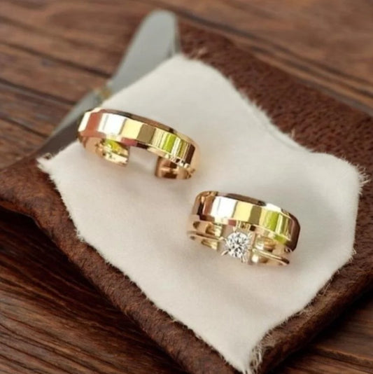 Combo Alianca Casamento Ouro 10K 6Mm 10 Gramas Par M3 Solitario Liso