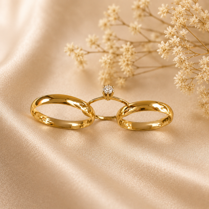 Combo Alianca Casamento Ouro 10K 4Mm 6 Gramas O Par Solitario Liso