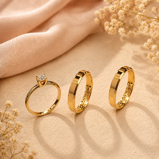 Combo Alianca Casamento Ouro 10K 6Mm 10 Gramas Par M2 Solitario Cravejado