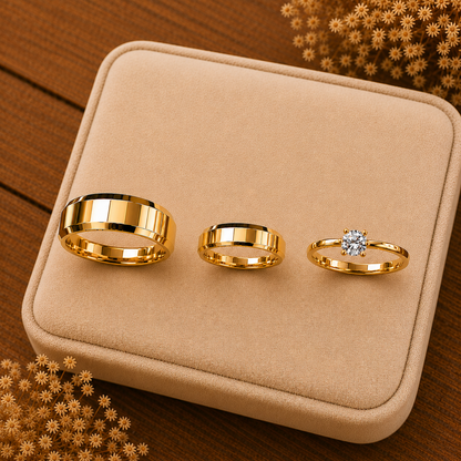 Combo Alianca Casamento Ouro 10K 6Mm 10 Gramas Par M3 Solitario Liso