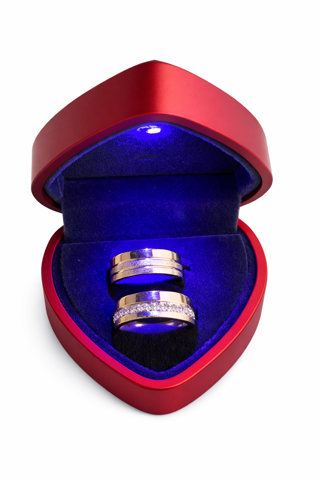 Caixa Porta Aliança Luxo Coração Vermelho com Led