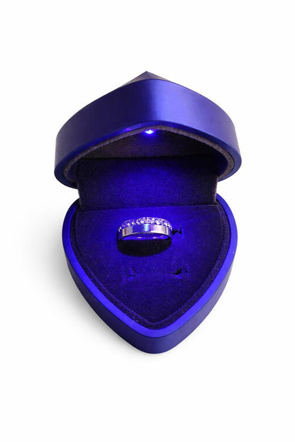 Caixa Porta Aliança Luxo Coração Azul com Led