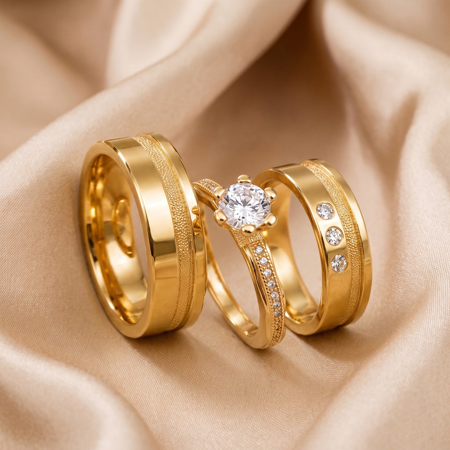 Par de Alianças Elegance em Ouro 10K 6Mm 10 Gramas + Solitário