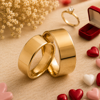 Combo Alianca Casamento Ouro 10K 8Mm 15 Gramas Par M47 Solitario liso