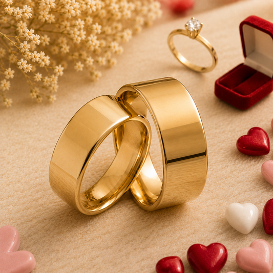 Combo Alianca Casamento Ouro 10K 8Mm 15 Gramas Par M47 Solitario liso