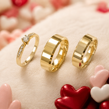 Combo Alianca Casamento Ouro 10K 6Mm 10 Gramas Par M3 Solitario Liso