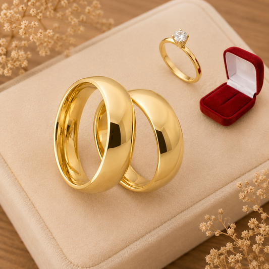 Combo Alianca Casamento Ouro 10K 8Mm 15 Gramas Par M46 Solitario liso