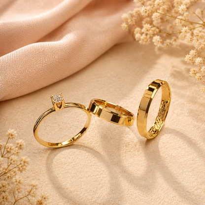 Combo Alianca Casamento Ouro 10K 4Mm 6 Gramas O Par M1 Solitario Liso